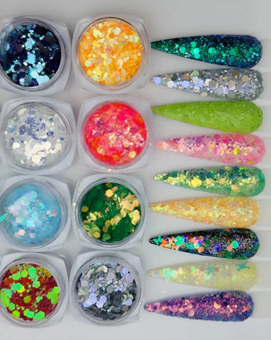 12 Colors Iridescent Bright Neon Chunky Glitter Mix 1set Pink Dust Iridescent Shift Assorted Shape Glitter