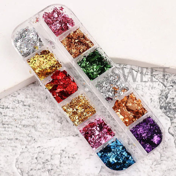 12 Grids Foil Nail Art Set, Nail Sequins Gold Silver Paper Aluminium Foil Nail Art