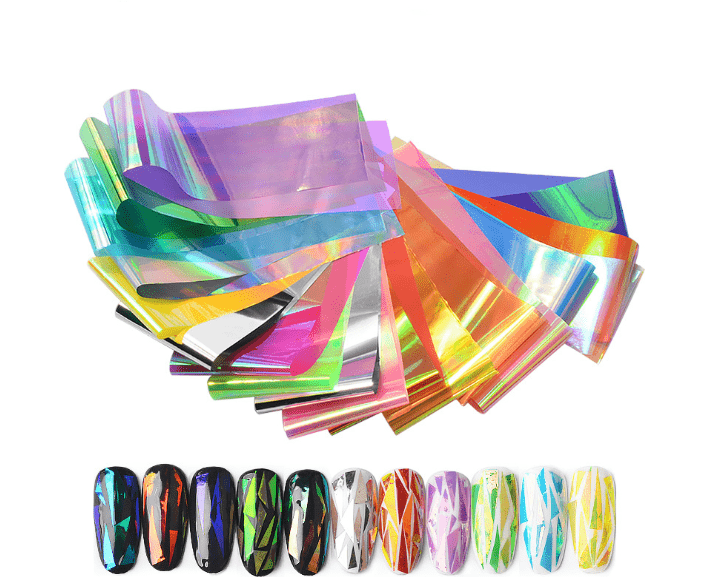 20 PCS Aurora Nail Foil Paper Stickers Broken Glass Paper Nail Decals For Nail Art