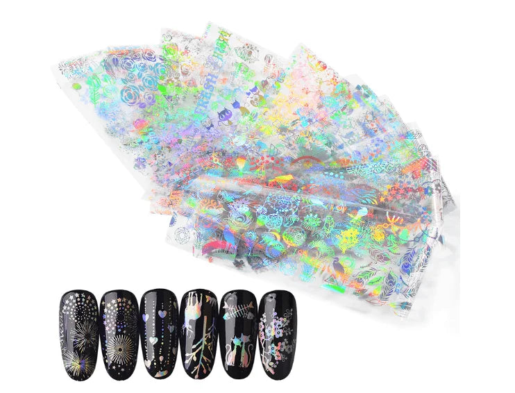 Flat Rate Shipping Mixed Laser Holographic Nail Art Foil Set 4*20cm Mixed Designs Transfer Sticker Nail Art Decals