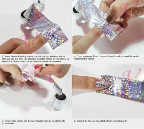 10Pcs Laser Starry Holographic Silver Foil Nail Art Transfer Adhesive Shining Slider Decals Sticker