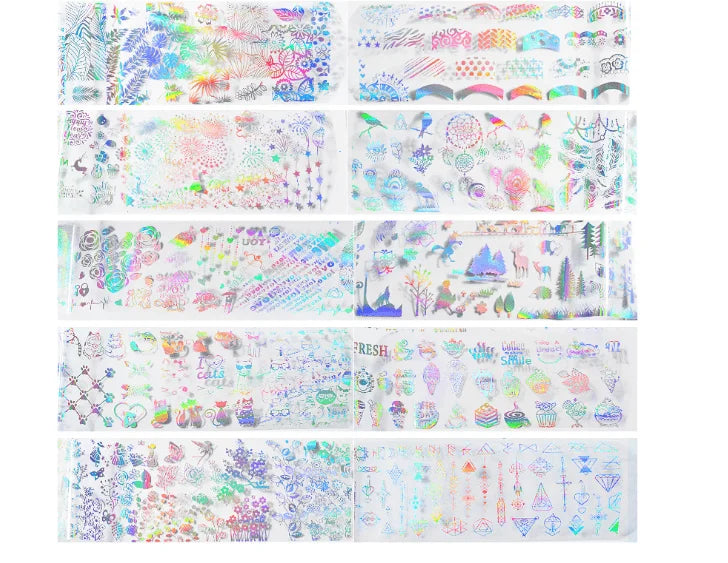 Flat Rate Shipping Mixed Laser Holographic Nail Art Foil Set 4*20cm Mixed Designs Transfer Sticker Nail Art Decals