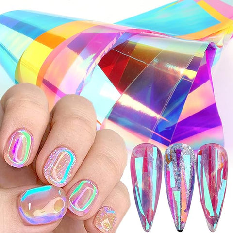 20 PCS Aurora Nail Foil Paper Stickers Broken Glass Paper Nail Decals For Nail Art