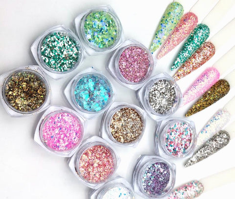 12Jar/Set Nail Art Powder Dust Shiny Nail Glitter,Diamond Chunky Glitter Powder,Nail Glitter Crystal Diamond Powder