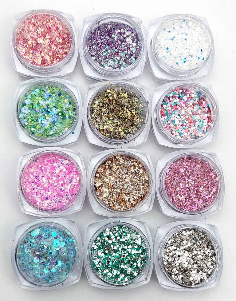 12Jar/Set Nail Art Powder Dust Shiny Nail Glitter,Diamond Chunky Glitter Powder,Nail Glitter Crystal Diamond Powder