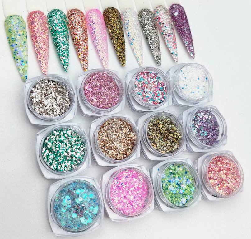 12Jar/Set Nail Art Powder Dust Shiny Nail Glitter,Diamond Chunky Glitter Powder,Nail Glitter Crystal Diamond Powder