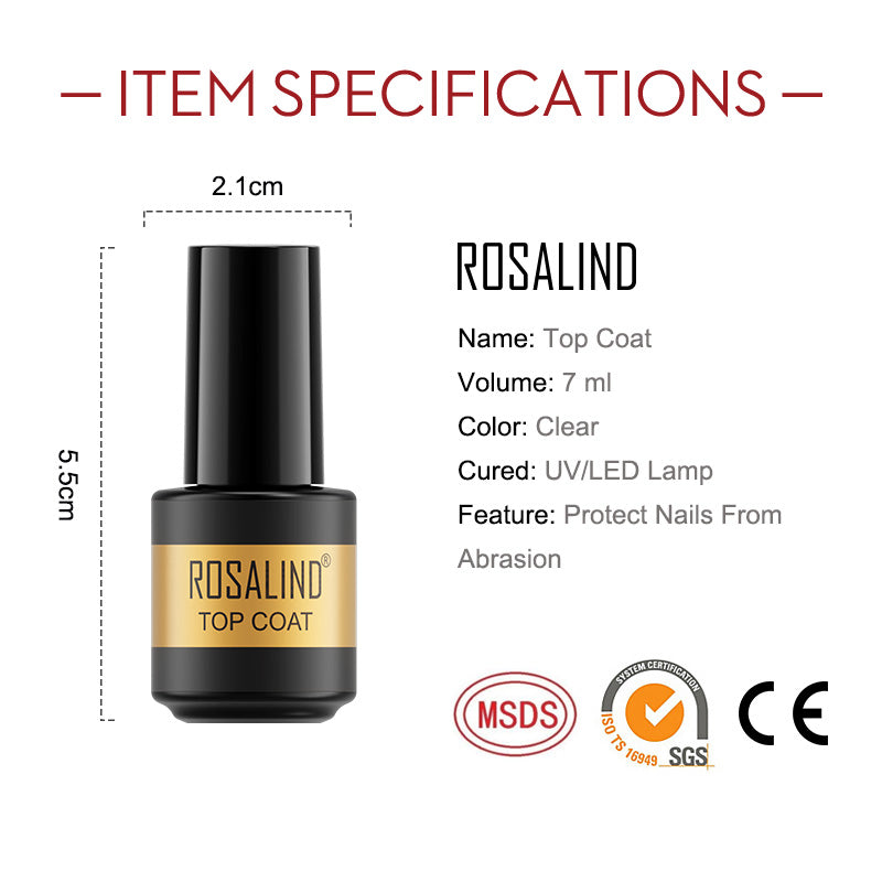 ROSALIND 7ml Top Coat for Gel Polish Hybrid Varnishes Nail Art Healthy Semi Permanent Manicure