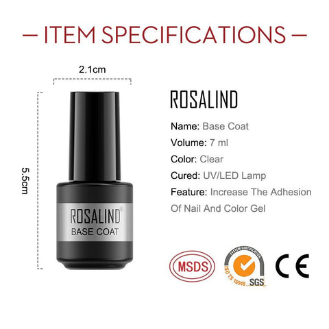 ROSALIND 7ml Set of 3 Base And Top With Primer for Gel Polish Hybrid Varnishes Nail Art Healthy Semi Permanent Manicure