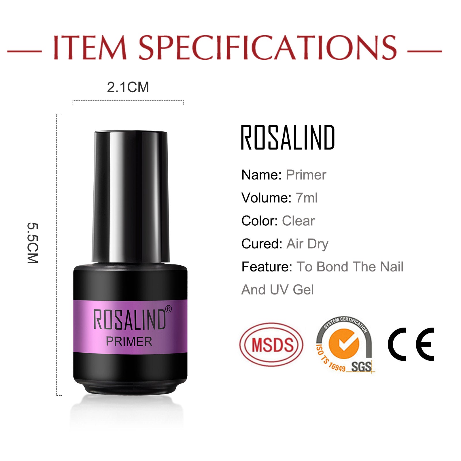 ROSALIND 7m Primer for Gel Polish Hybrid Varnishes Nail Art Healthy Semi Permanent Manicure