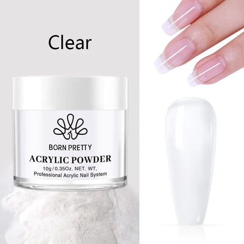 BORN PRETTY Acrylic Powder 10g(1oz) Clear White Pink Acrylic Powder set 0f 3  for Nail Extension and Nail Carving