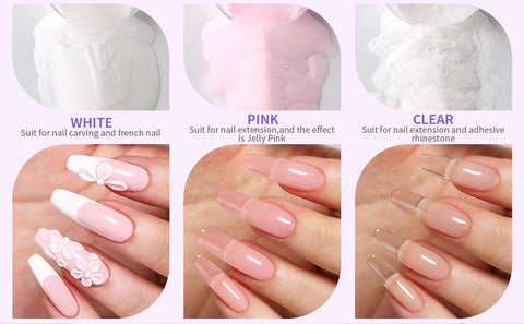 BORN PRETTY Acrylic Powder 10g(1oz) Clear White Pink Acrylic Powder set 0f 3  for Nail Extension and Nail Carving