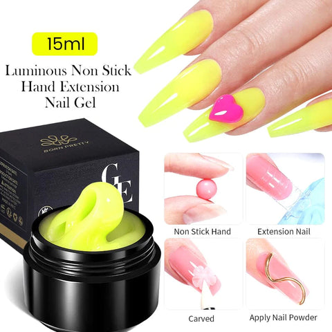 BORN PRETTY 15ml Glow in Dark Luminous Non Stick Hand Extension Nail Gel Luminous Nail Art Manicure Extension Nail Gel Polish UV Gel Extend