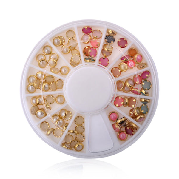 3d Nail Art Pearl Rhinestones Nail Decoration Wheel Multi color charms for manicure