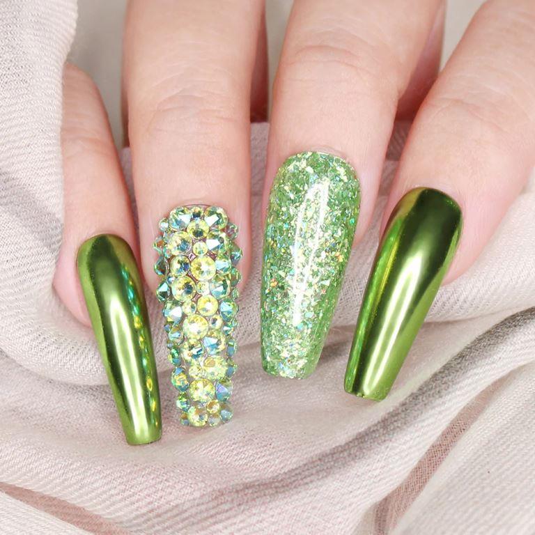 Nail Art Chrome Mirror Effect Powder Lime Green Mirror Pigment Powder Nail Glitter For Manicure