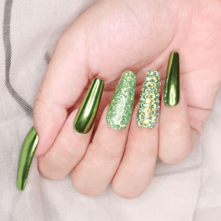 Nail Art Chrome Mirror Effect Powder Lime Green Mirror Pigment Powder Nail Glitter For Manicure