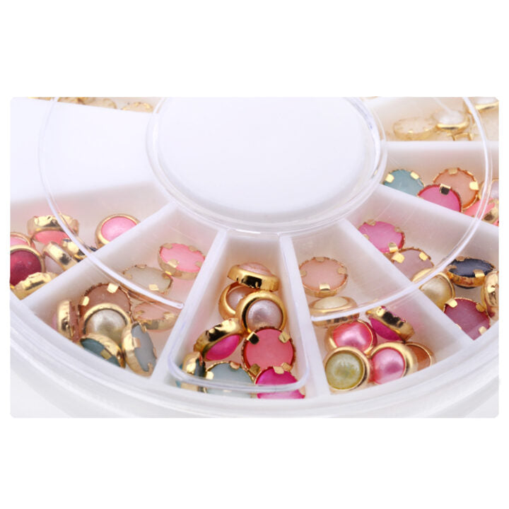 3d Nail Art Pearl Rhinestones Nail Decoration Wheel Multi color charms for manicure