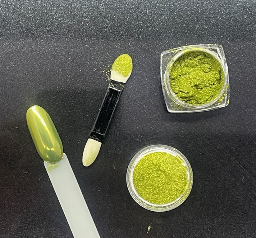 Nail Art Chrome Mirror Effect Powder Lime Green Mirror Pigment Powder Nail Glitter For Manicure