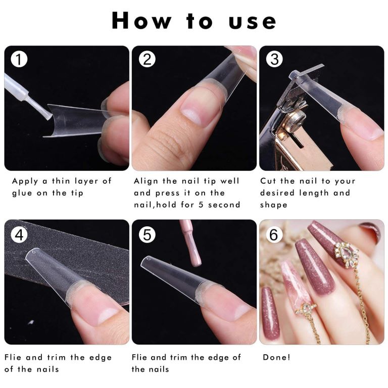 Clear Long Coffin Nail Tips Ballerina Acrylic Nails Half Cover Artificial Nails Refill Pack for Salon and Home DIY Nail Art