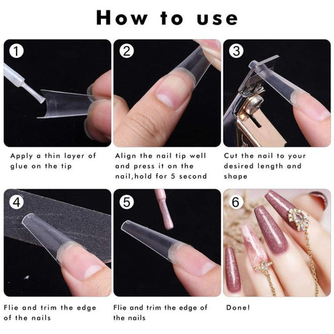 Clear Long Coffin Nail Tips Ballerina Acrylic Nails Half Cover Artificial Nails Refill Pack for Salon and Home DIY Nail Art