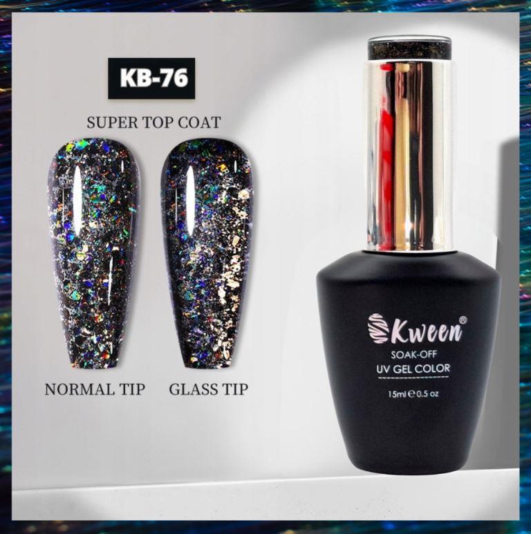 KWEEN Laser Holographic Black Glitter Sequins Gel Nail Polish Sparkly Shiny fine and Chunky Mix Glitter Soak Off UV Nail Gel For  Nail Art Manicure