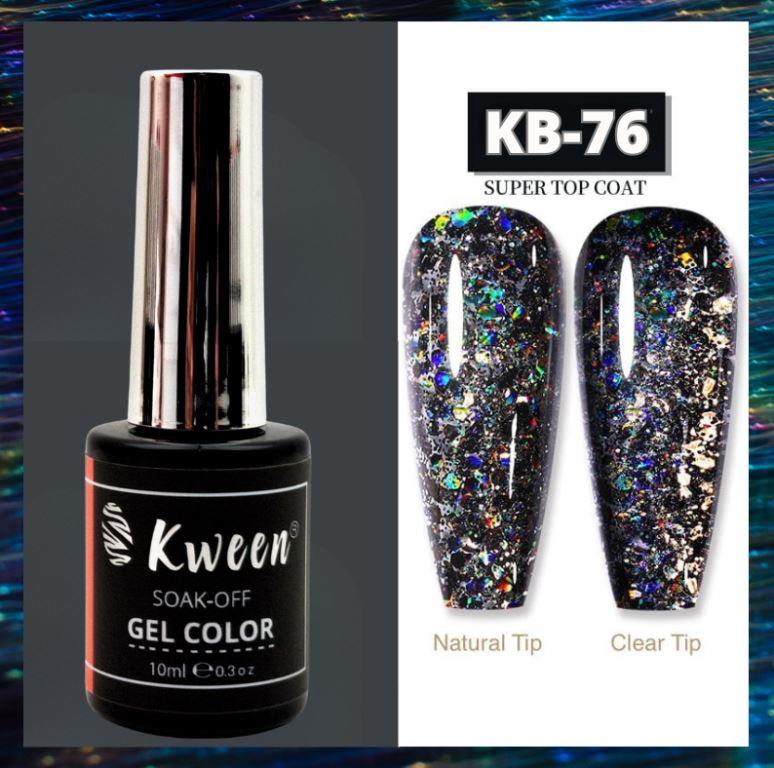 KWEEN Laser Holographic Black Glitter Sequins Gel Nail Polish Sparkly Shiny fine and Chunky Mix Glitter Soak Off UV Nail Gel For  Nail Art Manicure