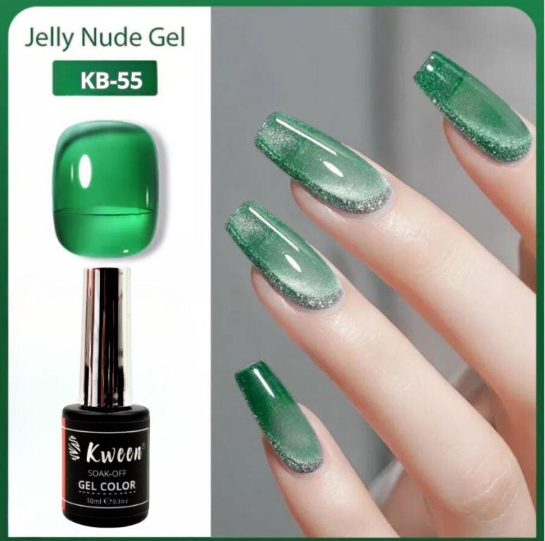 Kween Jelly Water Deep Green Gel Nail Polish Dark Green Nail Polish UV/LED Soak Off Gel Polish for Autumn and Winter