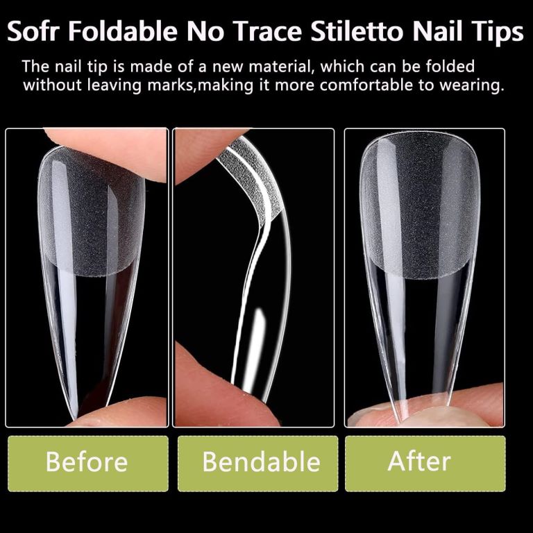 Stiletto Soft Gel x Fake Nail Tips Press on Nails Pre-shape Full Cover Traceless Long Acrylic Stiletto Nail French False Nails,Half Matte Clear Fake Gel-X Tips,12 Sizes