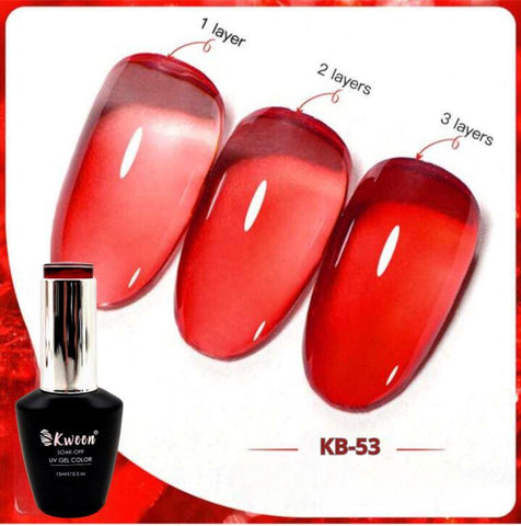 Kween Jelly Gel Nail Polish,Jelly Red Gel Polish Soak Off LED U V Nail Gel Polish Sheer Translucent Gel Nail Polish