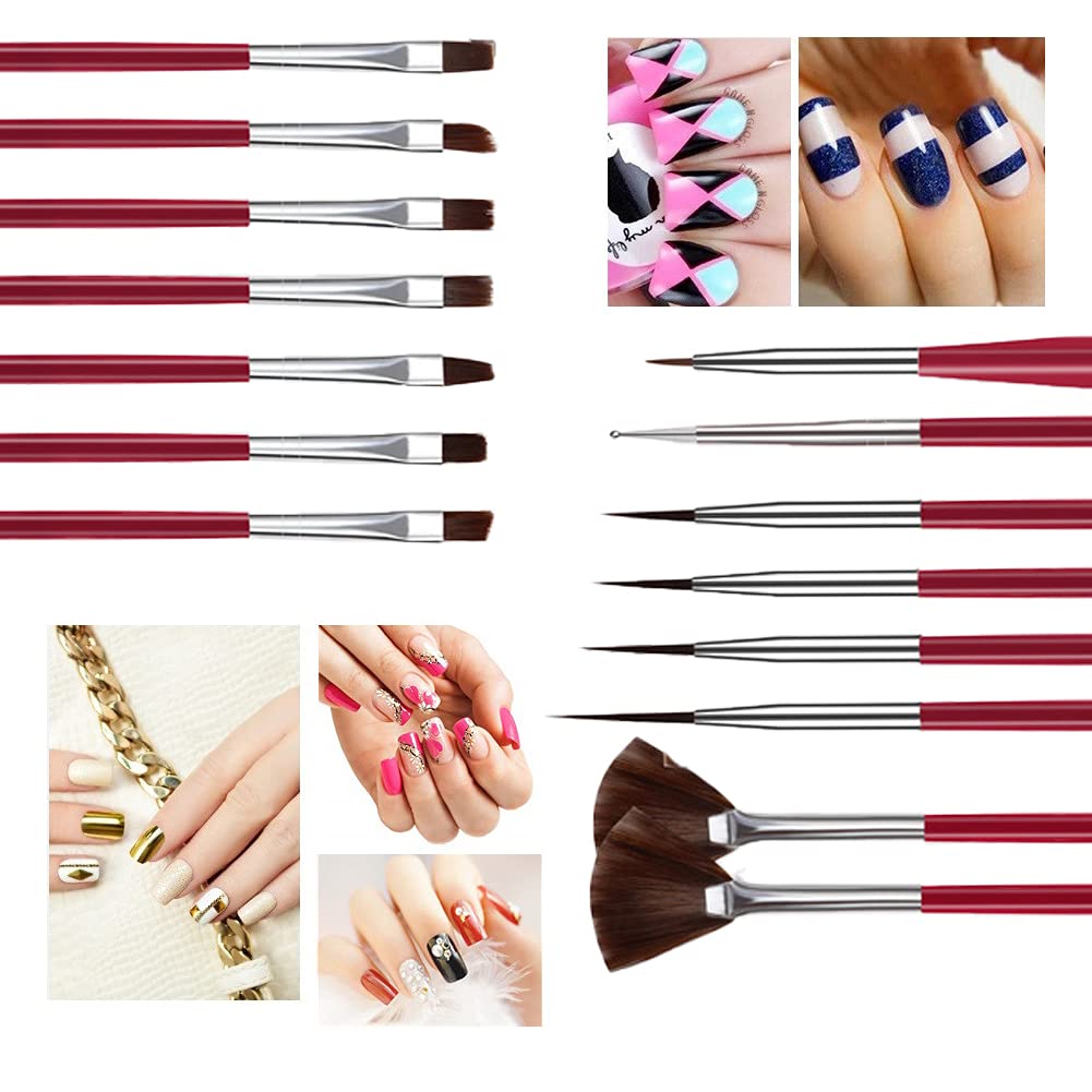 15 Pcs Nail Art Design Painting and Drawing UV Polish Brush Tool Kit Acrylic Nail Art Design Painting Tool Pen Polish White Nail Brush Set