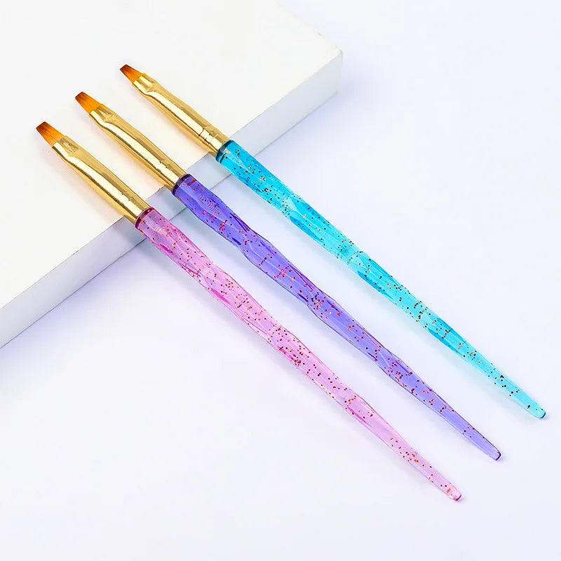 3pcs Acrylic Painting Pen with Biscuit Spiral Handle UV Gel Drawing Brush Set for Manicure Nail Design