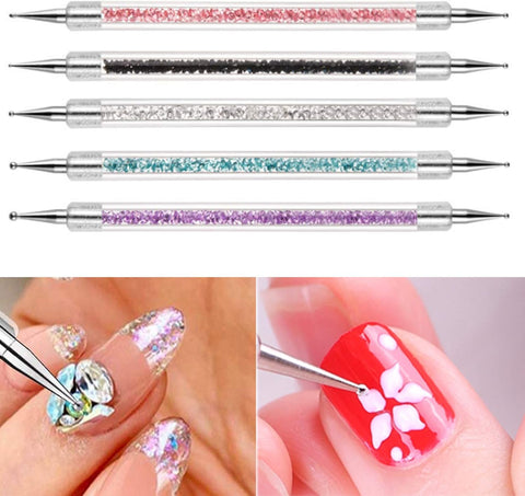 5Pcs Two Way Nail Dotting Pen Marbleizing Tool Set, Multicolour Dual-ended Nail Art Point Drill Drawing Manicure Dot Tool, Nail Design Dotting Tool for Nail Art Designs