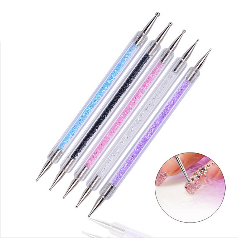 5Pcs Two Way Nail Dotting Pen Marbleizing Tool Set, Multicolour Dual-ended Nail Art Point Drill Drawing Manicure Dot Tool, Nail Design Dotting Tool for Nail Art Designs