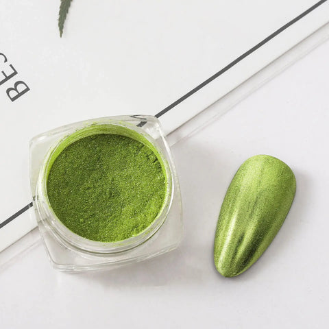 Nail Art Chrome Mirror Effect Powder Lime Green Mirror Pigment Powder Nail Glitter For Manicure