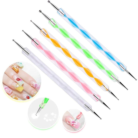 5Pcs/Set Professional 2 Ways Nail Art Dotting Pen Swirl Nail Art Rhinestones Gems Picking Crystal Dotting Pen Manicure Tools