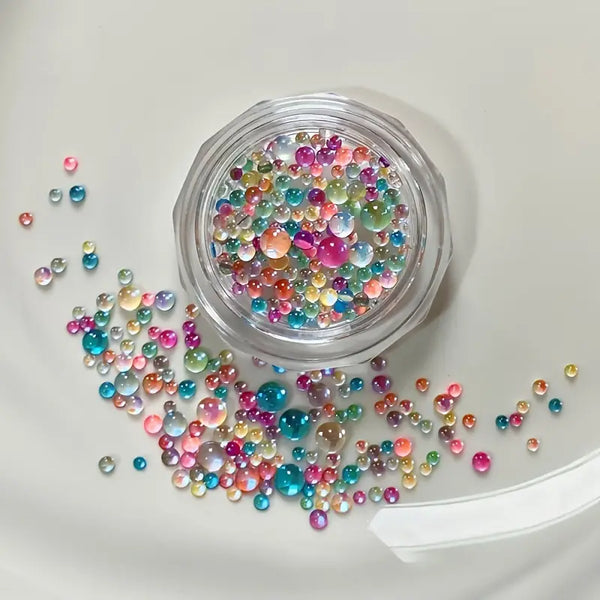 Mermaid Beads Nail Decoration Pot,Mix Size Colored Bubble Beads Nail Art Rhinestones for Nail Art DIY Nail Accessories