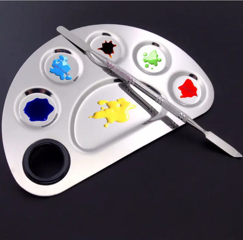 Stainless Steel Nail Art Gel Polish and Nail art Mixing Palette with Spatula Tool for Mixing Different colors