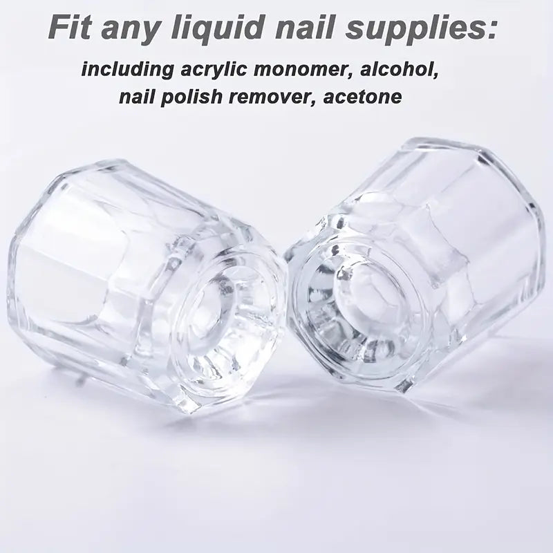 2 Pack Dish Cups for Nail Art Acrylic Liquid - Clear Glass Nail Monomer Liquid Bowl Dish Acrylic Powder Holder, Acrylic Glass Jar for Nails (clear-2pcs)