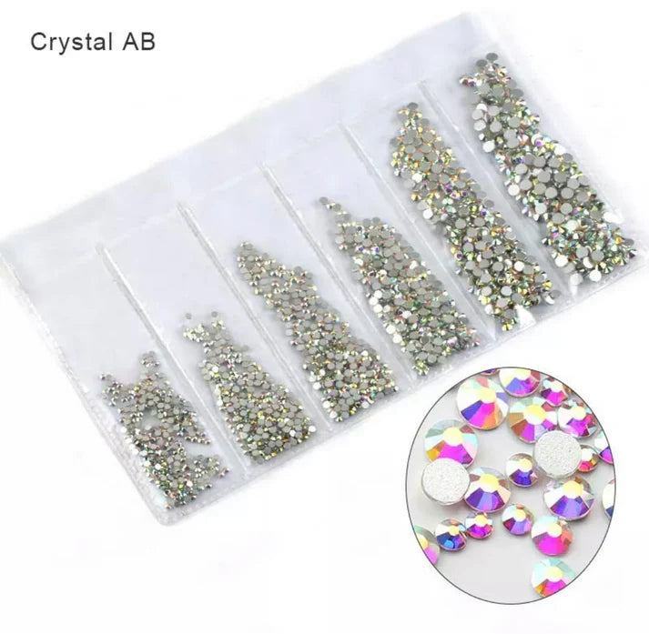 6 Grid 1440pcs/bag Mix Size Multi, AB Rhinestone Set Nail Stones Flat Back Nail Glass Rhinestones For Nail Art