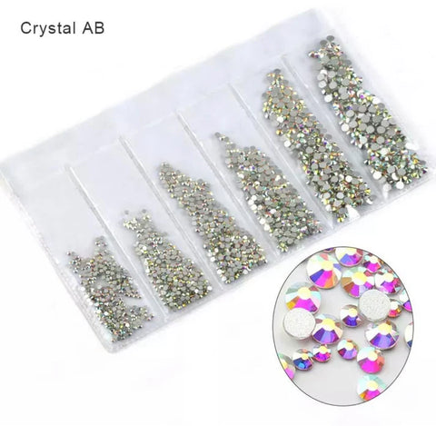 6 Grid 1440pcs/bag Mix Size Multi, AB Rhinestone Set Nail Stones Flat Back Nail Glass Rhinestones For Nail Art