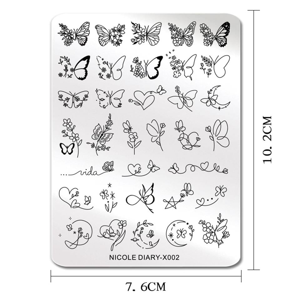 NICOLE DIARY Rectangle Nail Stamping Plates Stainless Steel Young Girl Nail Art Stamp Stencils