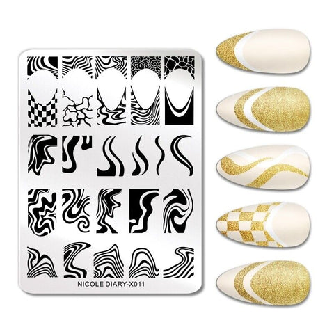 NICOLE DIARY New Original Design X-Series Stainless Steel French Nail Template Nail Art Stamping Plates