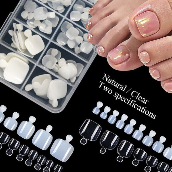 100 Pieces Fake Toenails in 10 Sizes False Toenails Full Cover Artificial French Toenails Clear Fake Toenail Tips with Box for Nail Salons and Nail Art DIY