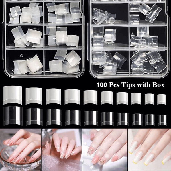 Kween Short Nail Tips - 100PCS French Short Style Nail Tip Natural Acrylic Nail Tips 10 Sizes False Nails of Foot and Hands for Nail Art Salon