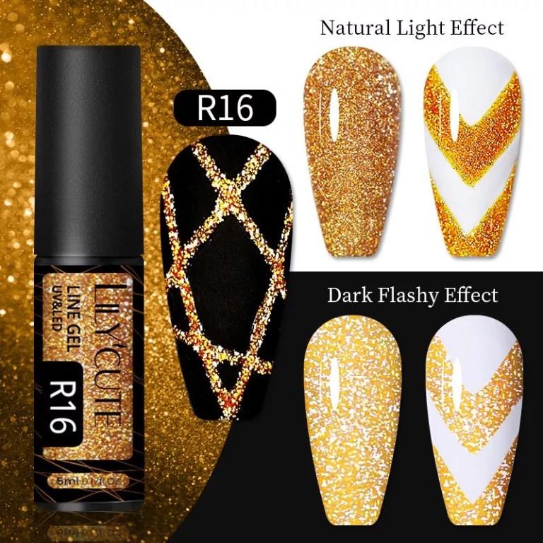 LILYCUTE 5ml Gold Reflective Liner Gel Nail Polish Super Flash Sparkle French Style Draw Line Graffiti Painting Stripe Gel