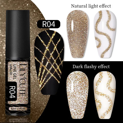 LILYCUTE 5ml Gold Reflective Liner Gel Nail Polish Super Flash Sparkle French Style Draw Line Graffiti Painting Stripe Gel