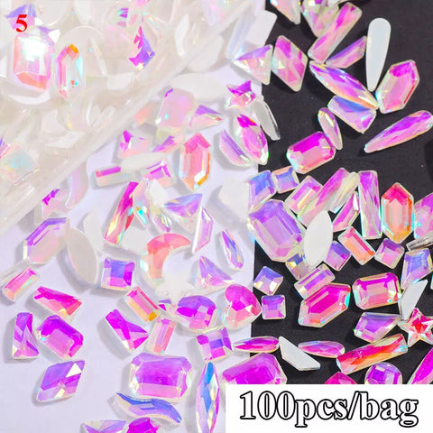 3D Nail Art Aurora Rhinestones Set AB Flat Back Rhinestone Nail Aurora Diamond Rainbow Crystal Gemstone Nail Art Design Decorations