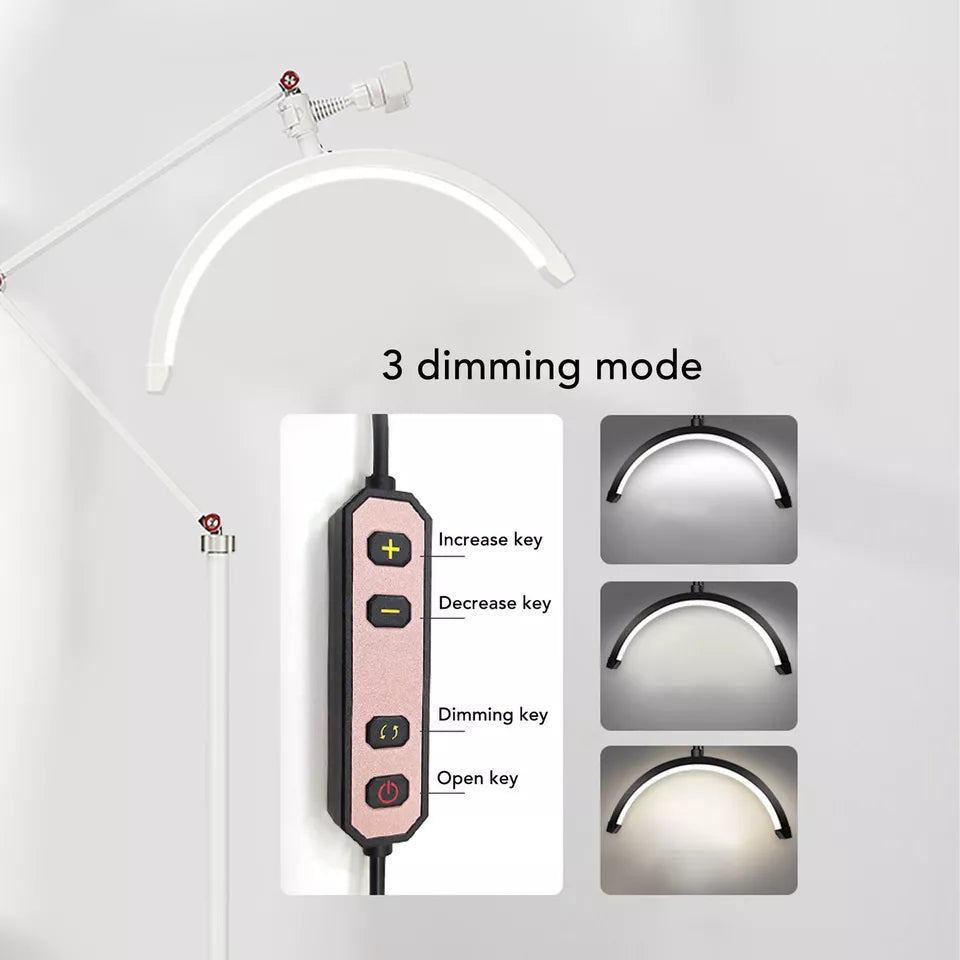 LED Half Moon Floor Lamp With 360 Adjustable Angles and 3 Color Temperatures Best For Nail Art Salon's For Quality Manicures In Good Light.