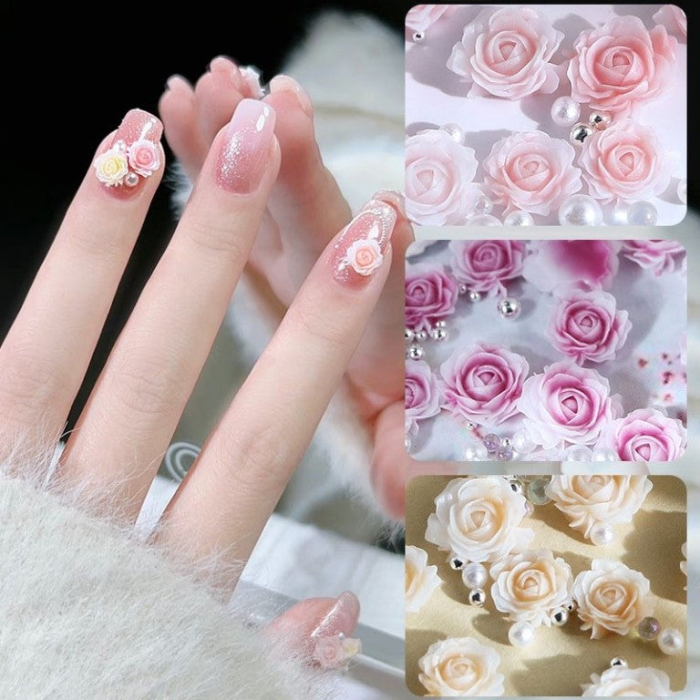 3D Rose Flower Nail Charms Flower Nail Art Charms Nail Pearls Flower Charms for Nails Design Nail Flowers Rose Nail Charm Floral Nail Jewels For Manicure