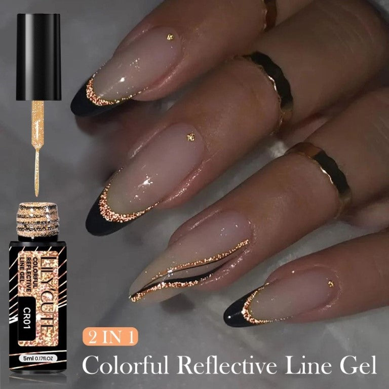 LILYCUTE 5ml Gold Reflective Liner Gel Nail Polish Super Flash Sparkle French Style Draw Line Graffiti Painting Stripe Gel