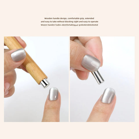 Cat Eye Magnet for Nails Wooden Anti-Fall Handle Double-Ended Cylindrical Magnet Double-Headed Cat Eye Magnetic Stick